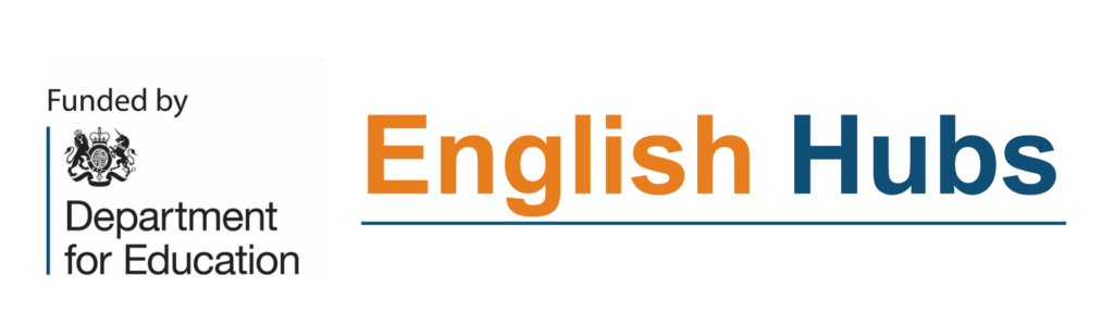 'Funded by Department for Education' Logo joined with the long 'English Hubs' Logo
